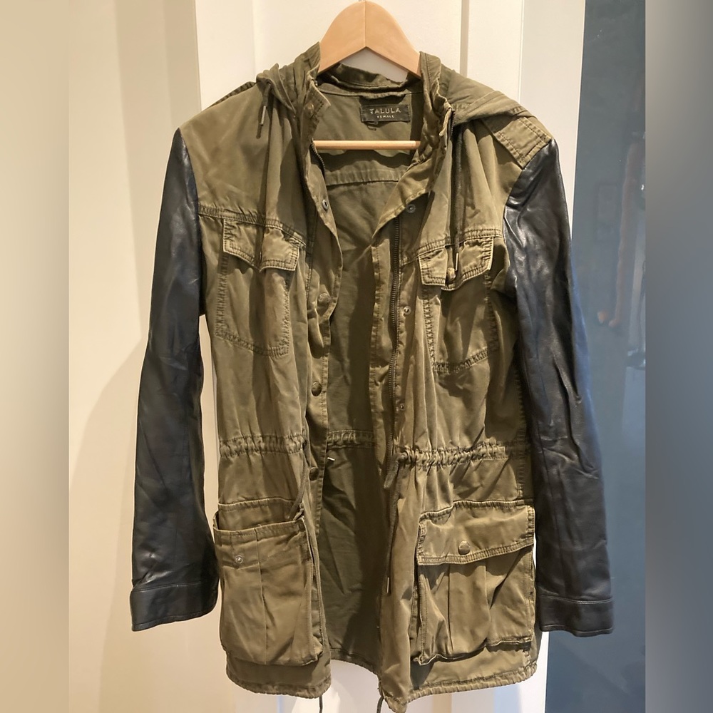 Talula army jacket with real leather sleeves, XS